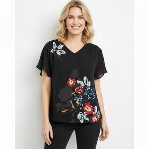 Cabi Black Fiore Sheer Floral Flowy Tunic Blouse Top Size Large Style 5020